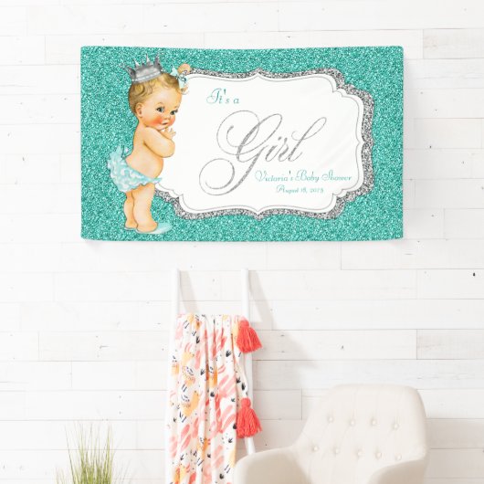 Elegant Blauwgroen blauw Baby shower Spandoek (Insitu)