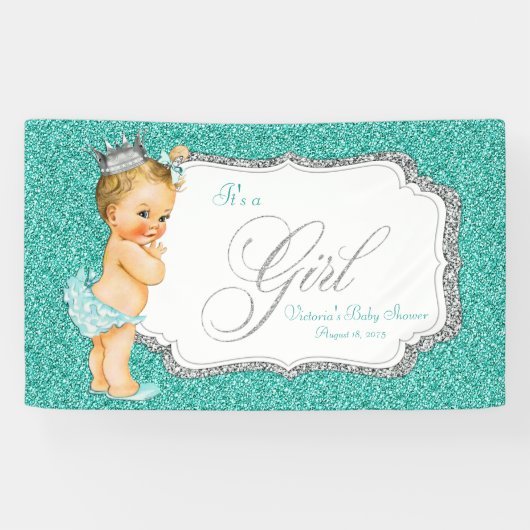 Elegant Blauwgroen blauw Baby shower Spandoek (Horizontaal)