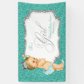 Elegant Blauwgroen blauw Baby shower Spandoek (Verticaal)
