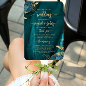 Elegant Blauwgroen Blauw Bloemen Agaat Trouwprogra Handwaaier