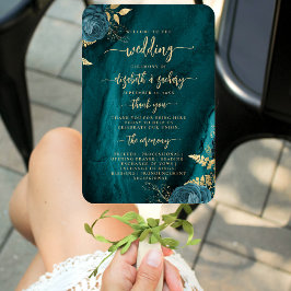 Elegant Blauwgroen Blauw Bloemen Agaat Trouwprogra Handwaaier