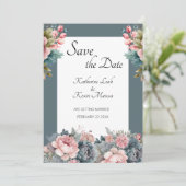 Elegant Blauwgroen Blauw Bloemen Bruiloft Save the Kaart (Staand voorkant)