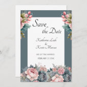 Elegant Blauwgroen Blauw Bloemen Bruiloft Save the Kaart (Voorkant / Achterkant)