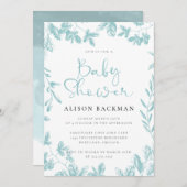 Elegant Blauwgroen blauw botanisch Baby shower Kaart (Voorkant / Achterkant)