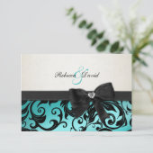 Elegant Blauwgroen blauw Damasje met diamant RSVP (Staand voorkant)