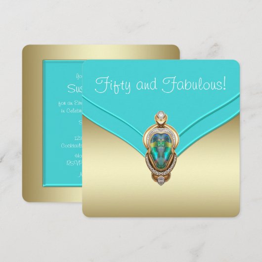 Elegant Blauwgroen blauw en gouden verjaardagsfees Kaart (Voorkant / Achterkant)