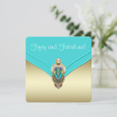 Elegant Blauwgroen blauw en gouden verjaardagsfees Kaart (Staand voorkant)