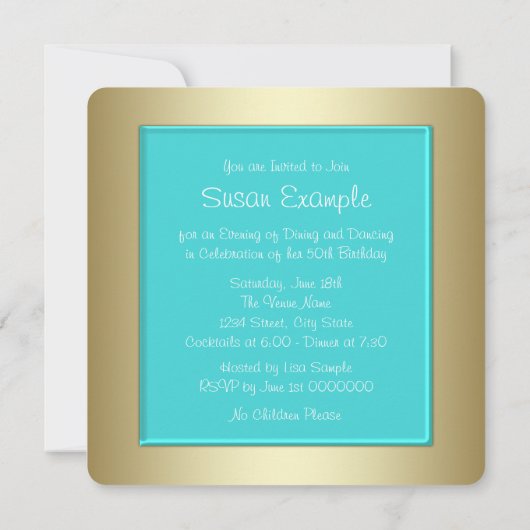 Elegant Blauwgroen blauw en gouden verjaardagsfees Kaart (Achterkant)