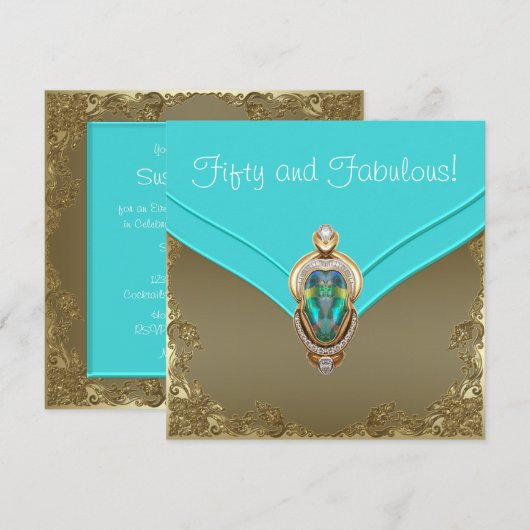 Elegant Blauwgroen blauw en gouden verjaardagsfees Kaart (Voorkant / Achterkant)
