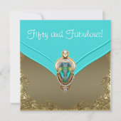 Elegant Blauwgroen blauw en gouden verjaardagsfees Kaart (Voorkant)