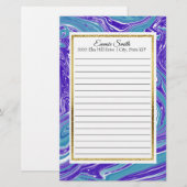 Elegant Blauwgroen blauw en goudsmederij Briefpapier (Voorkant / Achterkant)