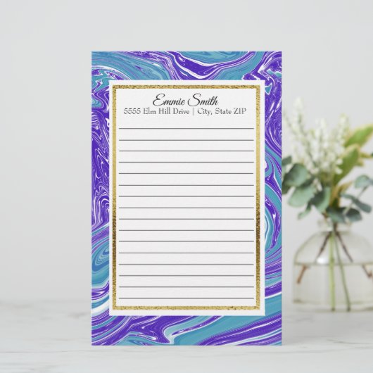 Elegant Blauwgroen blauw en goudsmederij Briefpapier (Staand voorkant)