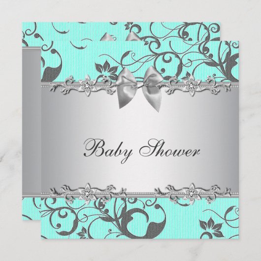 Elegant Blauwgroen blauw en grijs Baby shower Kaart (Voorkant / Achterkant)