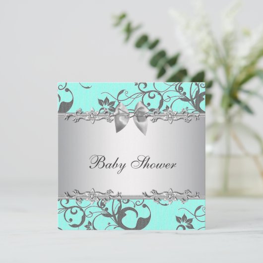 Elegant Blauwgroen blauw en grijs Baby shower Kaart (Staand voorkant)