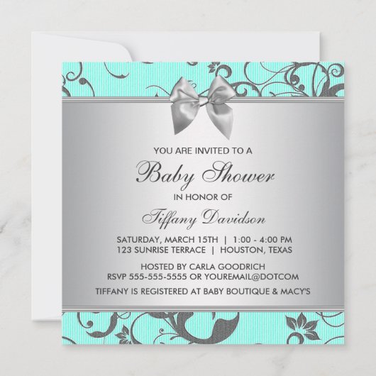 Elegant Blauwgroen blauw en grijs Baby shower Kaart (Achterkant)