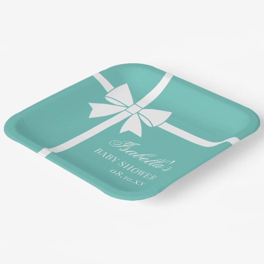 Elegant Blauwgroen blauw en wit lint boog Baby sho Papieren Bordje (Gebogen)