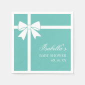 Elegant Blauwgroen blauw en wit lint boog Baby sho Servet (Voorkant)