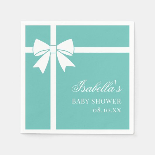 Elegant Blauwgroen blauw en wit lint boog Baby sho Servet (Voorkant)