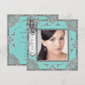 Elegant Blauwgroen Blauw en Zilver Sweet 16 Party Kaart (Voorkant / Achterkant)