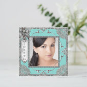 Elegant Blauwgroen Blauw en Zilver Sweet 16 Party Kaart (Staand voorkant)