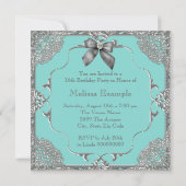 Elegant Blauwgroen Blauw en Zilver Sweet 16 Party Kaart (Achterkant)