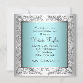 Elegant Blauwgroen Blauw en Zilver Verjaardagsfees Kaart (Achterkant)