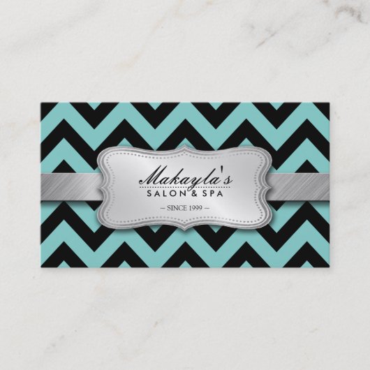 Elegant Blauwgroen blauw en zwart Chevron Pattern Visitekaartje (Voorkant)