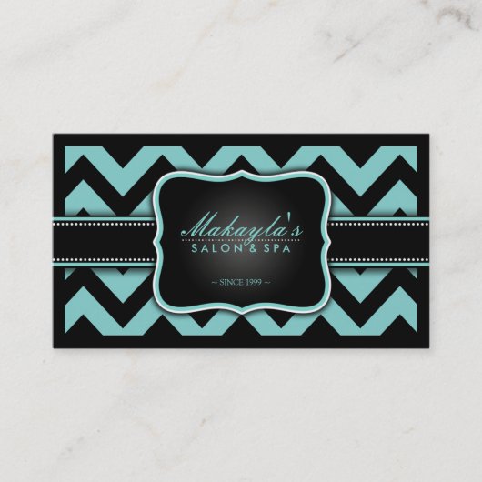 Elegant Blauwgroen blauw en zwart Chevron Pattern Visitekaartje (Voorkant)