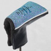 Elegant Blauwgroen blauw glitter Sparkle Monogram Golfheadcover (3/4 voorkant)