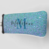 Elegant Blauwgroen blauw glitter Sparkle Monogram Golfheadcover (Voorkant)