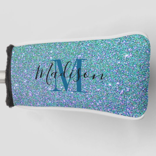 Elegant Blauwgroen blauw glitter Sparkle Monogram Golfheadcover (Voorkant)