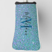 Elegant Blauwgroen blauw glitter Sparkle Monogram Golfheadcover (Draai 90)