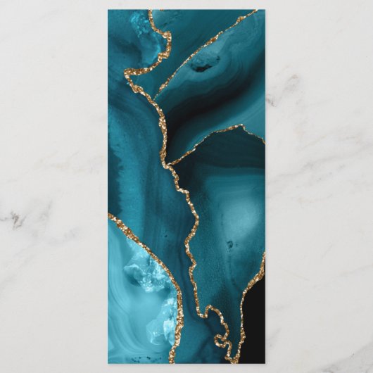 Elegant Blauwgroen Blauw Goud Agaat Donker Bruilof Menu (Achterkant)