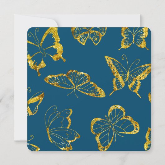 Elegant Blauwgroen Blauw Goud Vlinders Verjaardag Kaart (Achterkant)