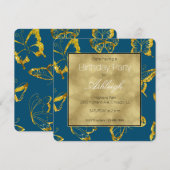 Elegant Blauwgroen Blauw Goud Vlinders Verjaardag Kaart (Voorkant / Achterkant)