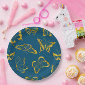 Elegant Blauwgroen Blauw Goud Vlinders Verjaardag Papieren Bordje (Feest)