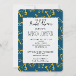 Elegant Blauwgroen Blauw Goud Vlinders Vrijgezelle Kaart