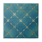Elegant Blauwgroen Blauw & Gouden Vierkanten Tegeltje (Voorkant)