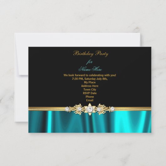 Elegant blauwgroen blauw goudfeest kaart (Achterkant)