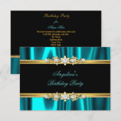 Elegant blauwgroen blauw goudfeest kaart (Voorkant / Achterkant)