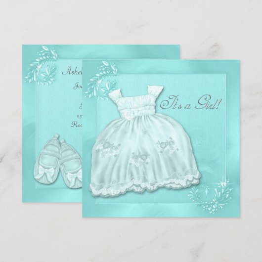 Elegant Blauwgroen Blauw Jurk Baby shower Kaart (Voorkant / Achterkant)