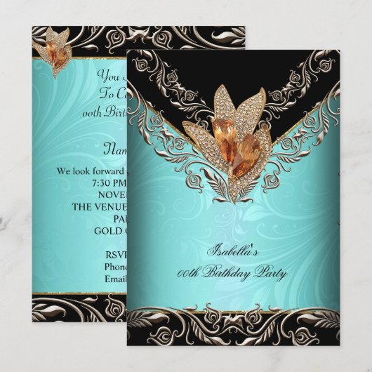 Elegant Blauwgroen blauw karamel goudfeest Kaart (Voorkant / Achterkant)