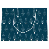 Elegant Blauwgroen Blauw Kerstmis Pine Tree patroo Groot Cadeauzakje (Voorkant)