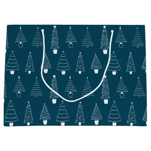 Elegant Blauwgroen Blauw Kerstmis Pine Tree patroo Groot Cadeauzakje (Voorkant)