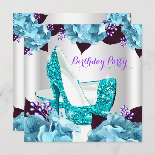 Elegant Blauwgroen blauw Paars Hi Heels Birthday P Kaart (Voorkant / Achterkant)