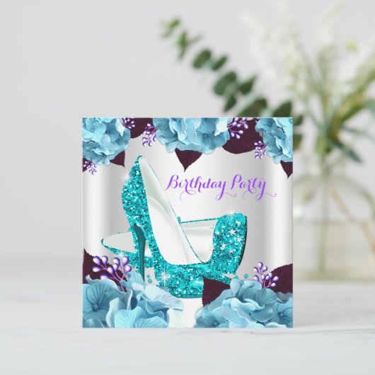 Elegant Blauwgroen blauw Paars Hi Heels Birthday P Kaart (Staand voorkant)