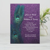 Elegant Blauwgroen Blauw Paarse Peacock Bruiloft Kaart (Staand voorkant)