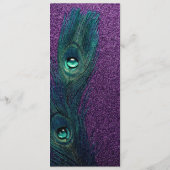 Elegant Blauwgroen Blauw Paarse Peacock Bruiloft Menu (Achterkant)