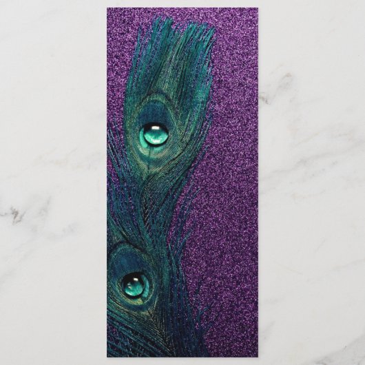 Elegant Blauwgroen Blauw Paarse Peacock Bruiloft Menu (Achterkant)