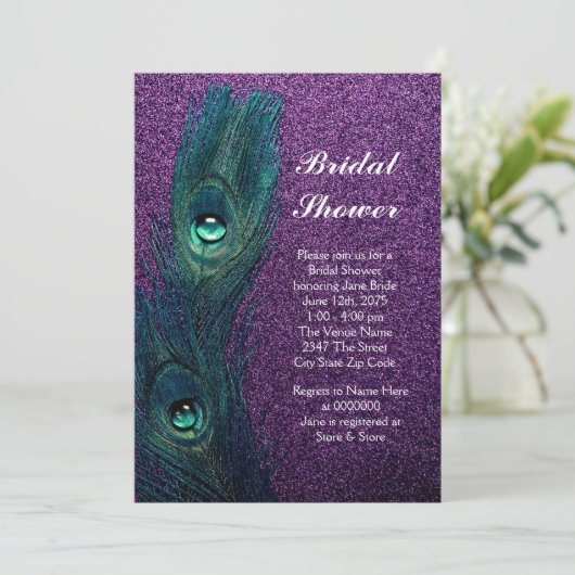 Elegant Blauwgroen Blauw Paarse Peacock Vrijgezell Kaart (Staand voorkant)